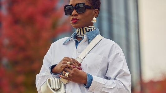 Fashion blogger Farotelle wearing layered Fall outfit with oversized square sunglasses, affordable sunglasses for Women