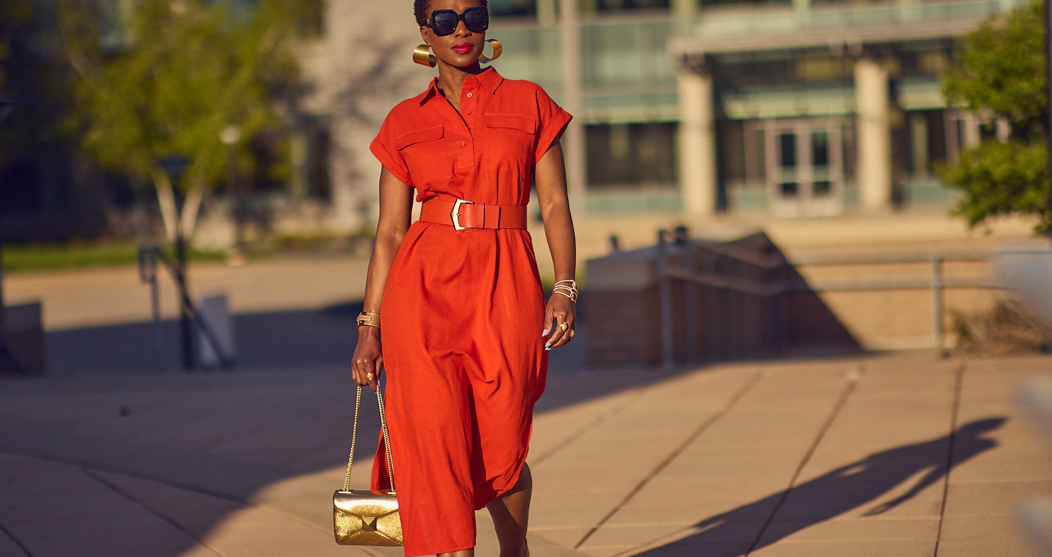 Black fashion blogger Farotelle wearing orange maxi Summer dress, colorful linen dress, Summer dresses, simple style, smart casual outfit, Nordstrom Rack dresses