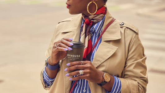 Fashion blogger Farotelle wearing fashion accessories, oversized reading glasses, sterling silver hoop earrings, Hermes leather bracelet, stacked rings, women accessories, classic style, how to accessorize outfits