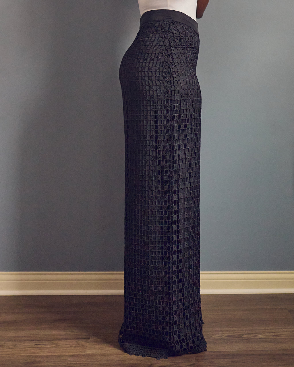 Black Guipure Lace Wide-leg Pants
