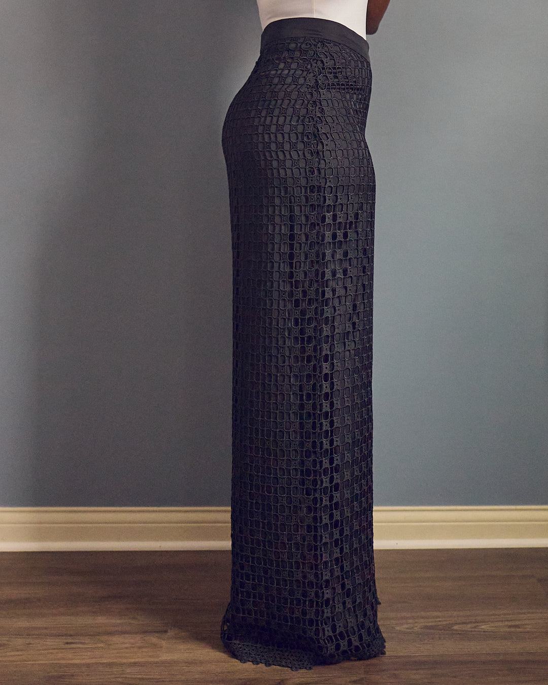 Black Guipure Lace Wide-leg Pants