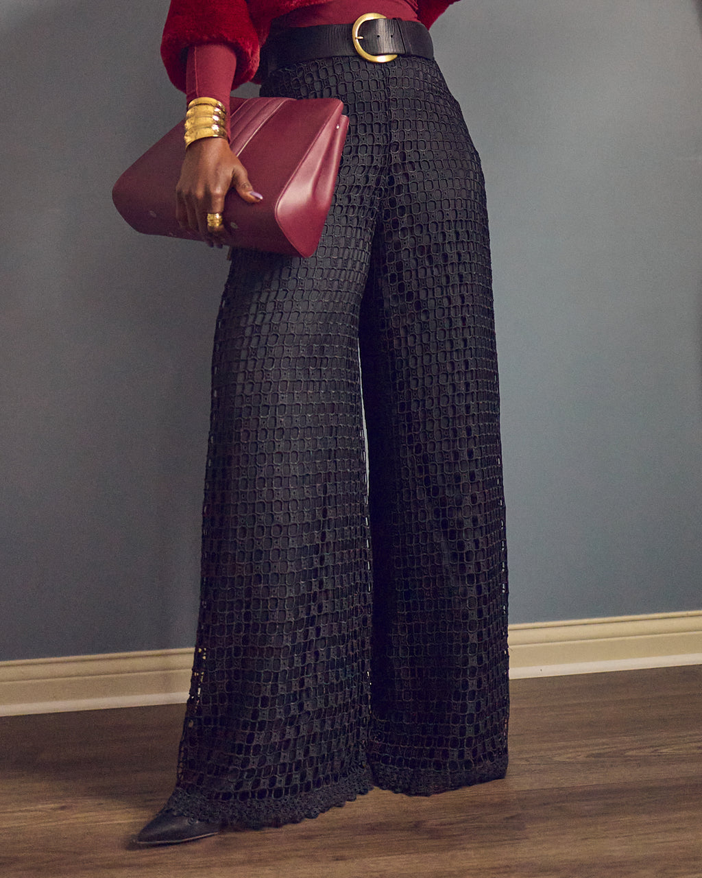 Black Guipure Lace Wide-leg Pants