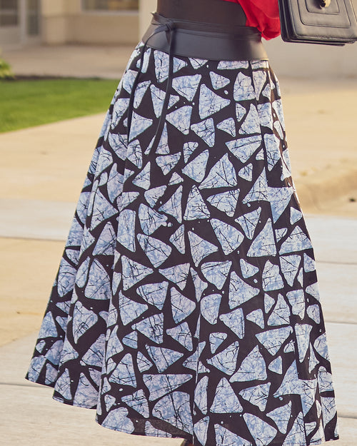 Black and White Adire Print Midi Skirt