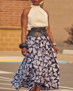 Black and White Adire Print Midi Skirt
