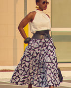 Black and White Adire Print Midi Skirt