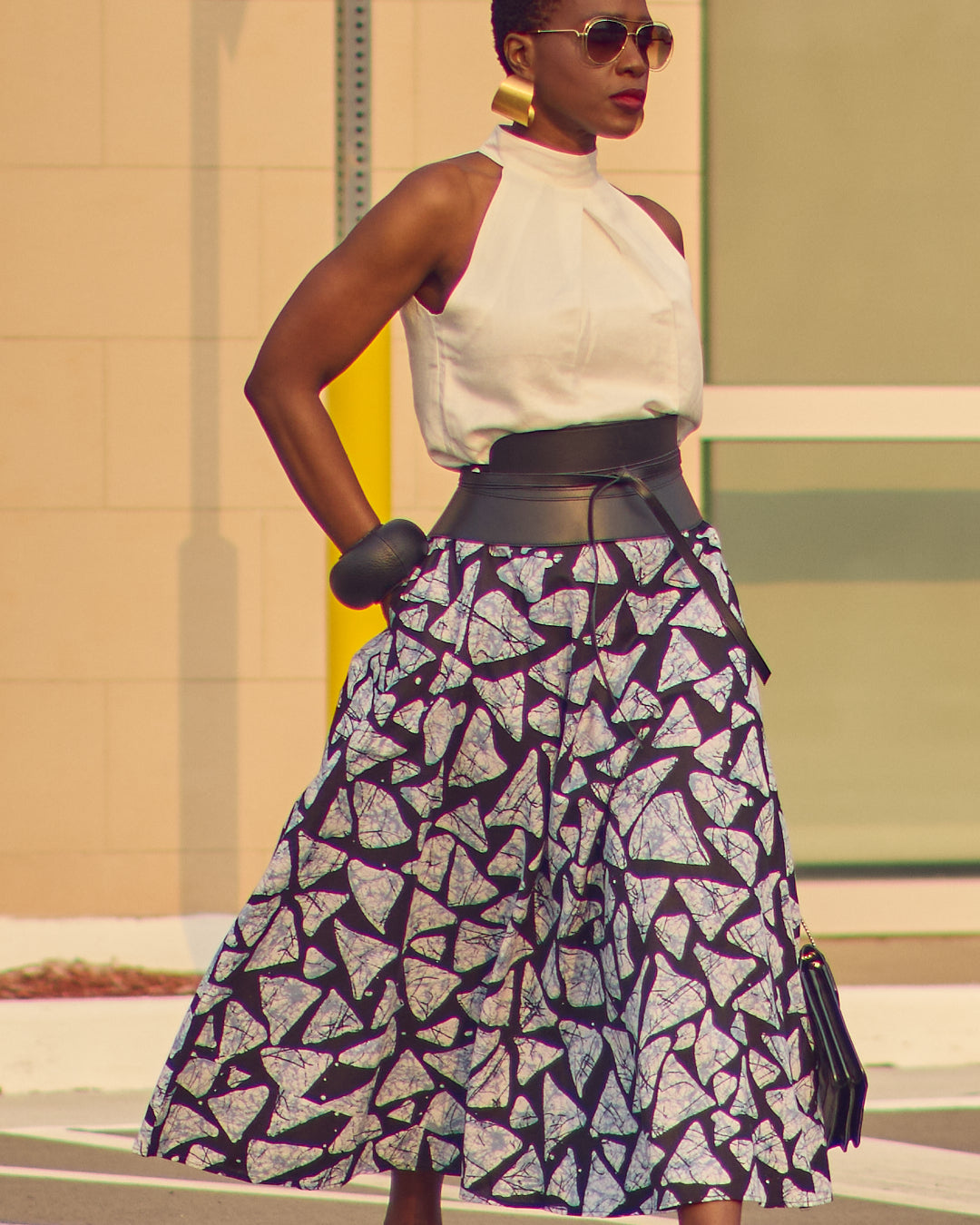 Black and White Adire Print Midi Skirt