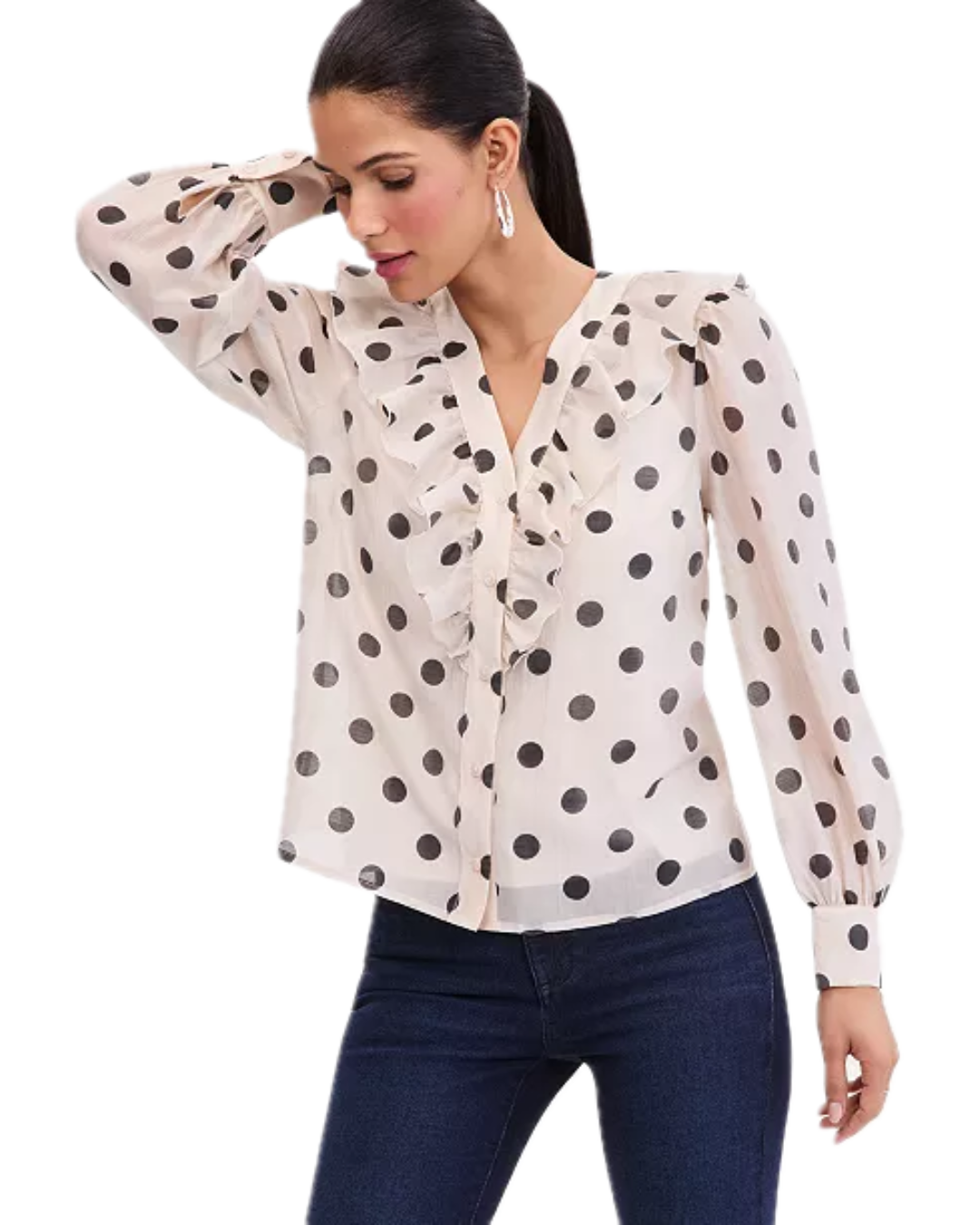 Macy's INC polka black and white dot blouse, Farotelle blog, Minneapolis fashion influencer