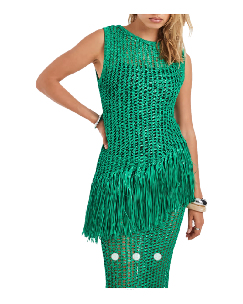 ASOS green Summer fringe top, casual Summer outfits, Farotelle fashion blog, Minneapolis top fashion content creator, 2026 trends