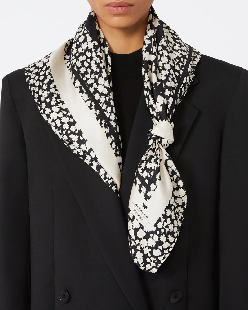 Max Mara large silk printed scarf, designer sale, classic and elegant outfits, black and white style, fashion over 40, Minneapolis top fashion influencers